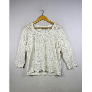 Chicos Design Womens White Lace 3/4 Sleeve Top‎ Plus Size 3